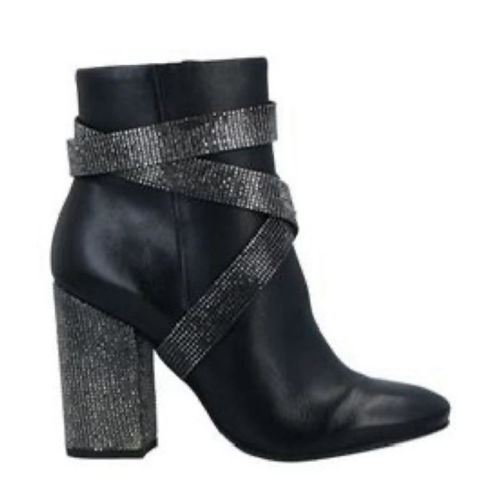 SCHUTZ x Revolve Black Rhinestone Block heel ankle bootie women size 7.5